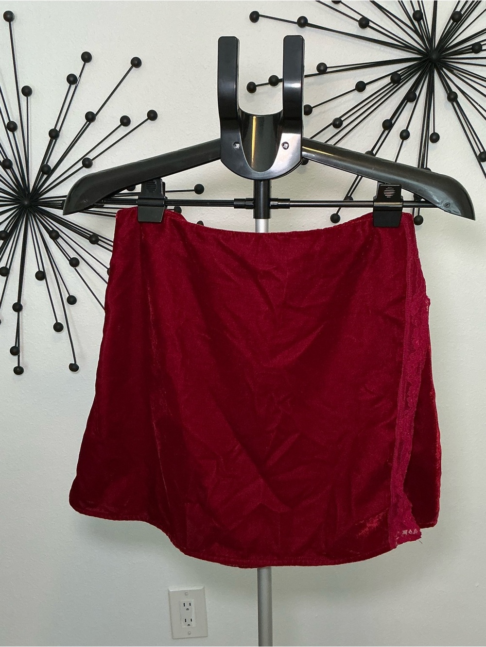 Nasty Gal Red Velvet Lace Wrap Mini Skirt Size US 8